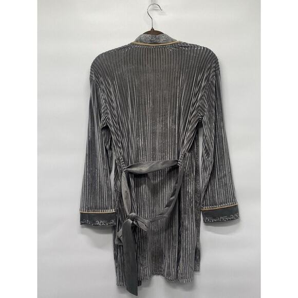POL women’s Wrap Style Grey Velvet Striped Dressing Gown Robe Sz S Loungewear - Picture 2 of 5